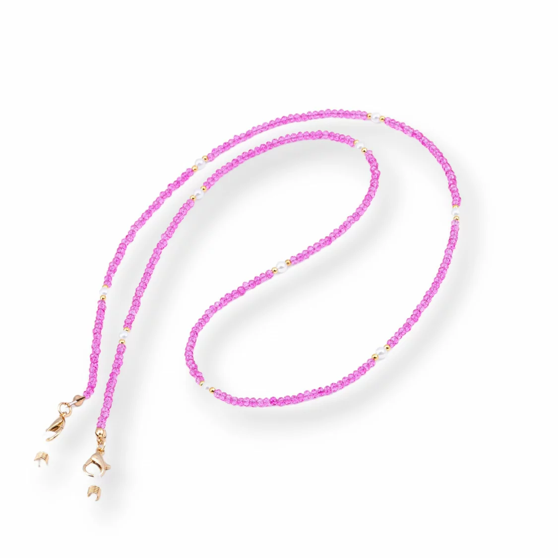 Catena Per Occhiali Con Anelli Di Silicone Antiscivolo Cristalli e Ottone 2pz Fucsia-CATENE PER OCCHIALI | Worldofjewel.com