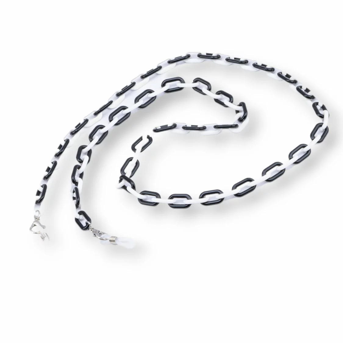 Catena Per Occhiali Con Anelli Di Silicone Antiscivolo Policarbonato 2pz Bianco e Nero-CATENE PER OCCHIALI | Worldofjewel.com