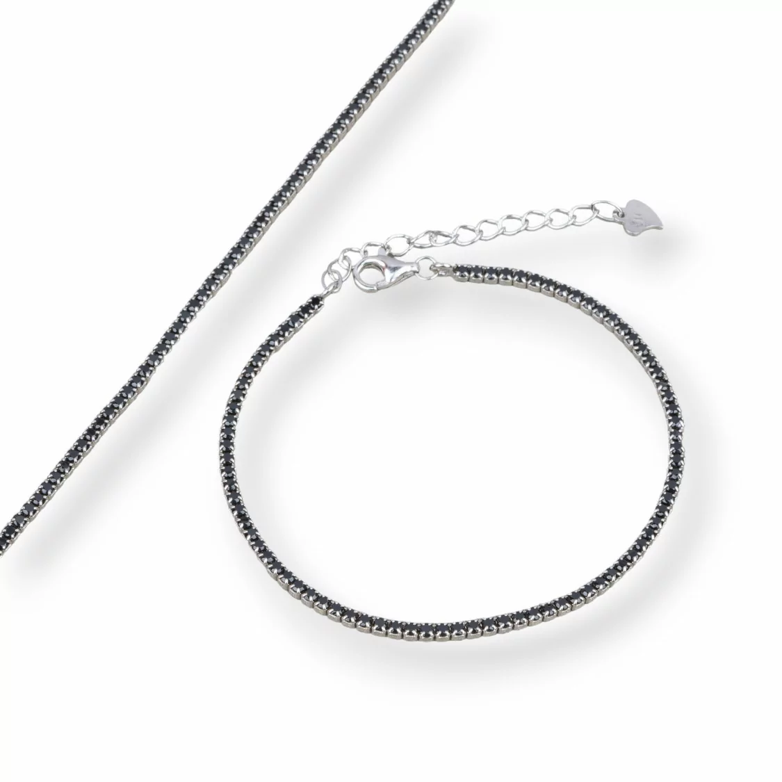 Bracciale Di Argento 925 Tennis Con Zirconi 2mm Rodiato + Nero Con Chiusura Moschettone 1pz-BRACCIALI TENNIS | Worldofjewel.com