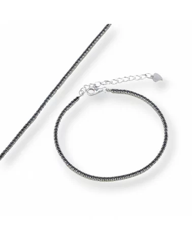 Bracciale Di Argento 925 Tennis Con Zirconi 2mm Rodiato + Nero Con Chiusura Moschettone 1pz-BRACCIALI TENNIS | Worldofjewel.com