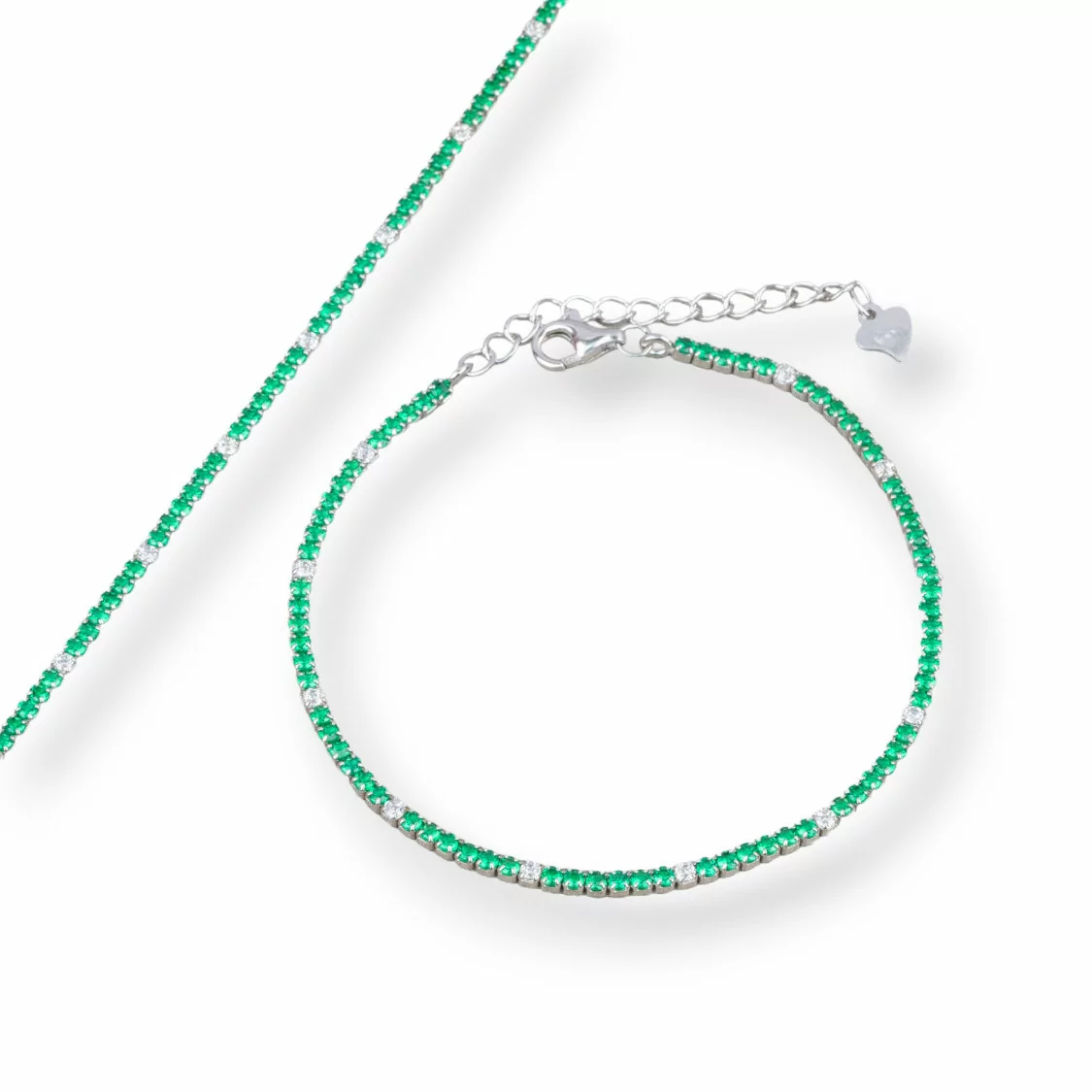 Bracciale Di Argento 925 Tennis Con Zirconi 2mm Rodiato + Verde + Bianco Con Chiusura Moschettone 1pz-BRACCIALI TENNIS | Worldofjewel.com