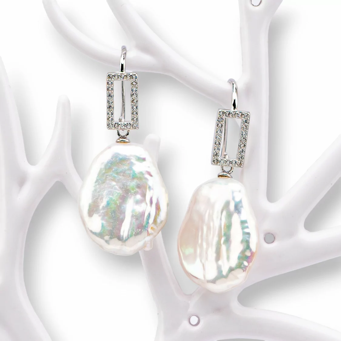 Orecchini A Monachella Con Zirconi Di Argento 925 Con Perle Di Fiume-ARGENTO 925 CRYSTAL | Worldofjewel.com