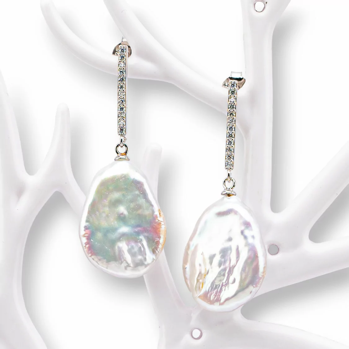 Orecchini A Perno Con Zirconi Di Argento 925 Con Perle Di Fiume-ARGENTO 925 CRYSTAL | Worldofjewel.com