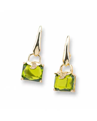 Orecchini Perno Di Bronzo Con Occhio Di Gatto Con Zirconi 14x37mm Dorato Peridot-ORECCHINI HOT PICKS | Worldofjewel.com