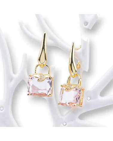 Orecchini Perno Di Bronzo Con Occhio Di Gatto Con Zirconi 14x37mm Rosa-BRONZO CRYSTAL | Worldofjewel.com