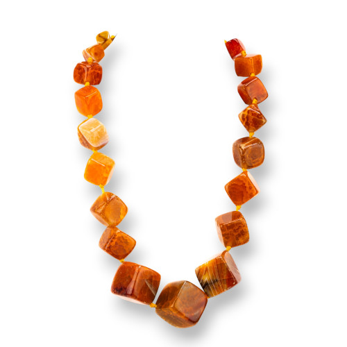 Knotted Semiprecious Stone Necklace With Brass Clasp 12-25mm Necklace Length 55cm Orange Agate