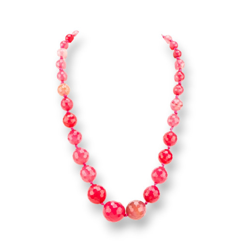 Collier en pierre semi-précieuse nouée avec fermoir en laiton à facettes 6-20 mm longueur du collier 55 cm agate fuchsia