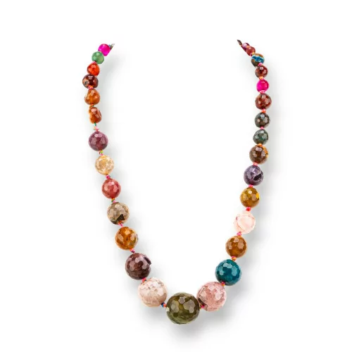 Collier en pierre semi-précieuse nouée avec fermoir en laiton à facettes 6-20 mm longueur du collier 55 cm agate multicolore