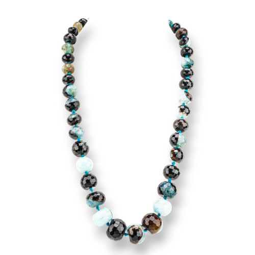 Knotted Semiprecious Stone Necklace With Brass Clasp Faceted Rondelle Gradation 12-25mm Necklace Length 55cm Agate B