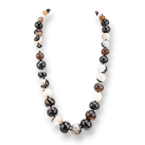 Knotted Semiprecious Stone Necklace With Brass Clasp Faceted Rondelle Gradation 12-25mm Necklace Length 55cm White