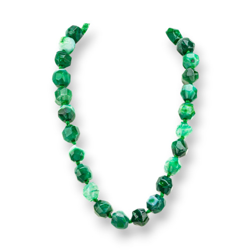 Collier en pierre semi-précieuse nouée avec fermoir en laiton, pierre irrégulière à facettes 13-17mm, longueur du collier 55cm, Agate verte