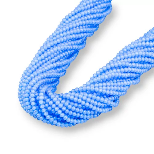 Perline Di Cristalli Rondelle Sfaccettate 3,5x3mm 100 FILI Su Filo Di Cotone Pronti all'uso Blu Chiaro Pieno