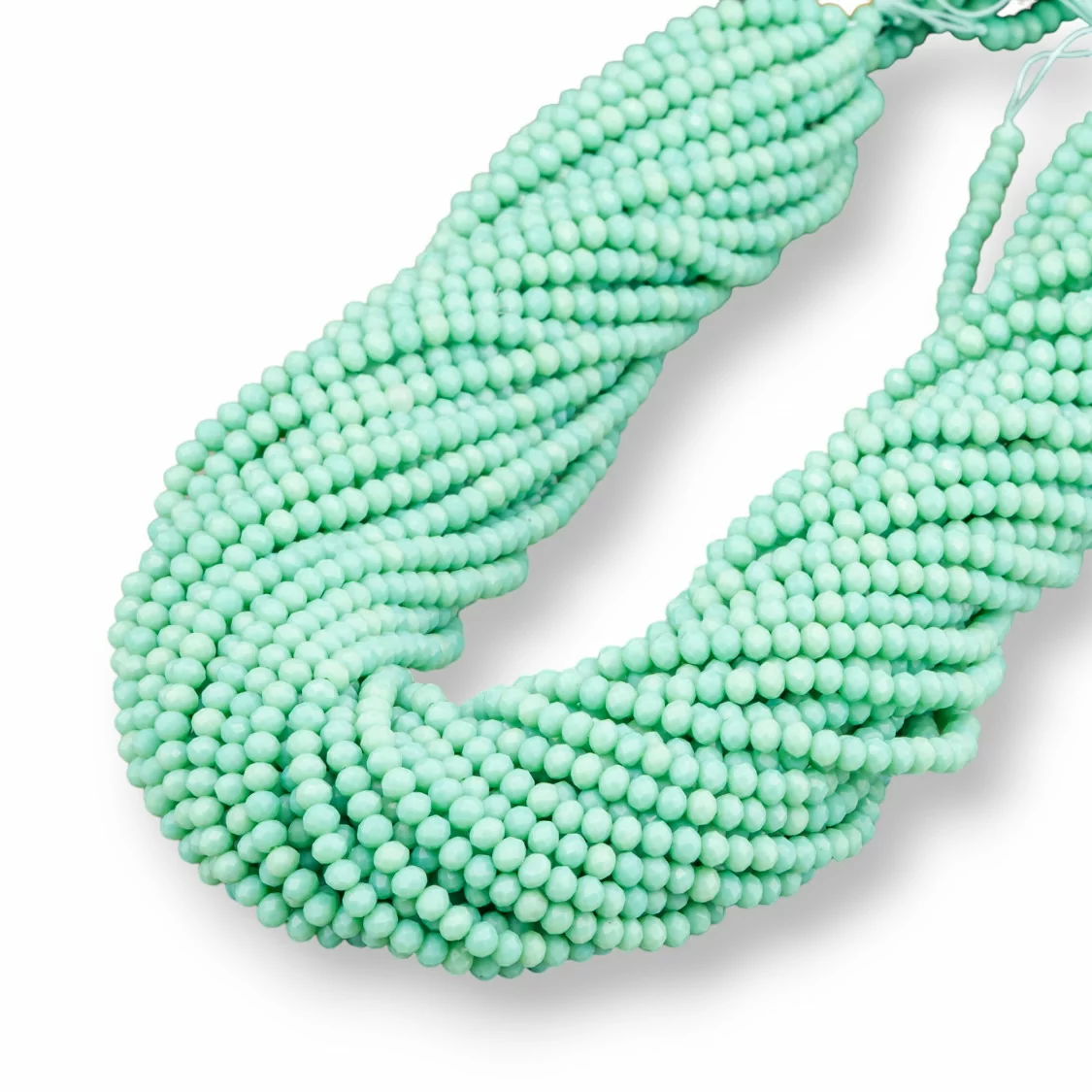 Perline Di Cristalli Rondelle Sfaccettate 3,5x3mm 100 FILI Su Filo Di Cotone Pronti all'uso Verde Chiaro Pastello-CRISTALLI CONFEZIONE INGROSSO | Worldofjewel.com