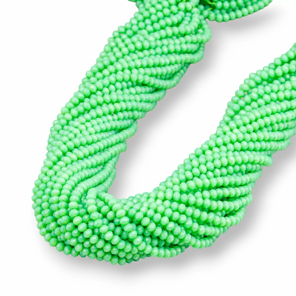 Perline Di Cristalli Rondelle Sfaccettate 3,5x3mm 100 FILI Su Filo Di Cotone Pronti all'uso Verde Medio Pastello-CRISTALLI CONFEZIONE INGROSSO | Worldofjewel.com