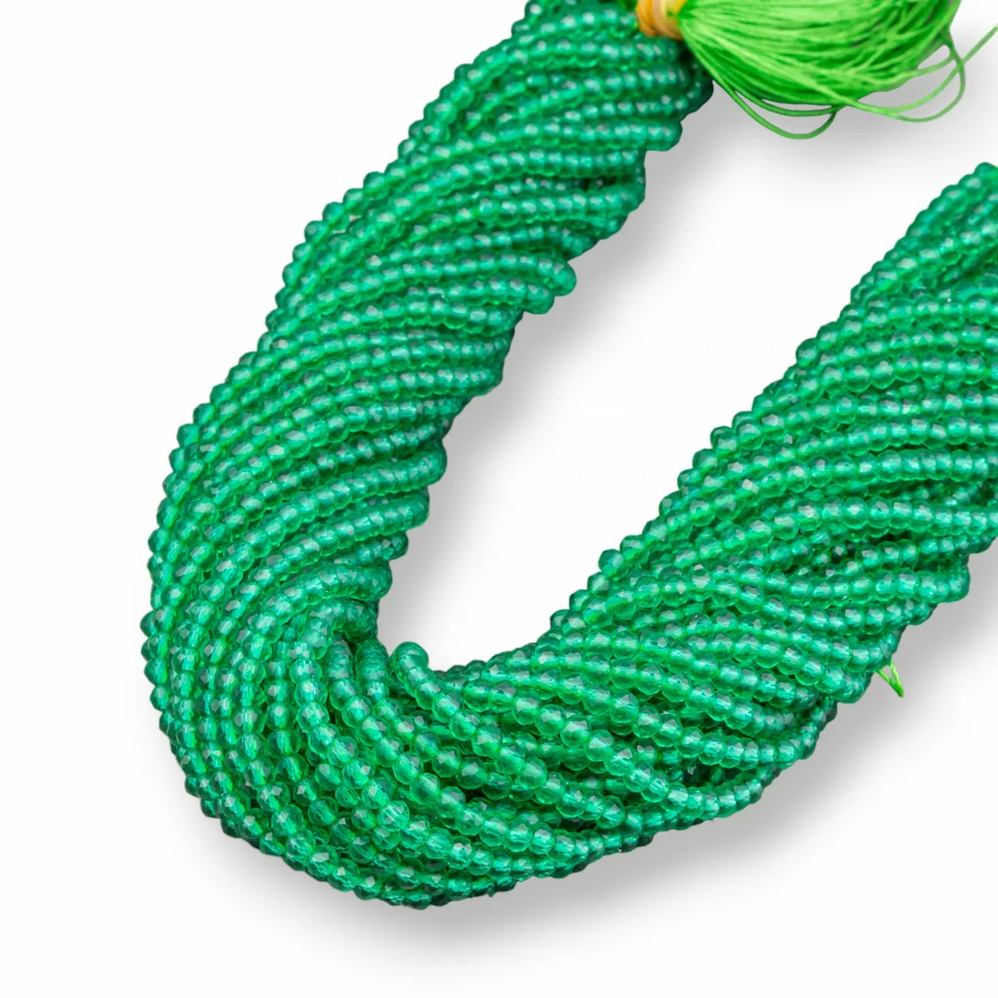 Perline Di Cristalli Rondelle Sfaccettate 3,5x3mm 100 FILI Su Filo Di Cotone Pronti all'uso Verde Smeraldo-CRISTALLI CONFEZIONE INGROSSO | Worldofjewel.com