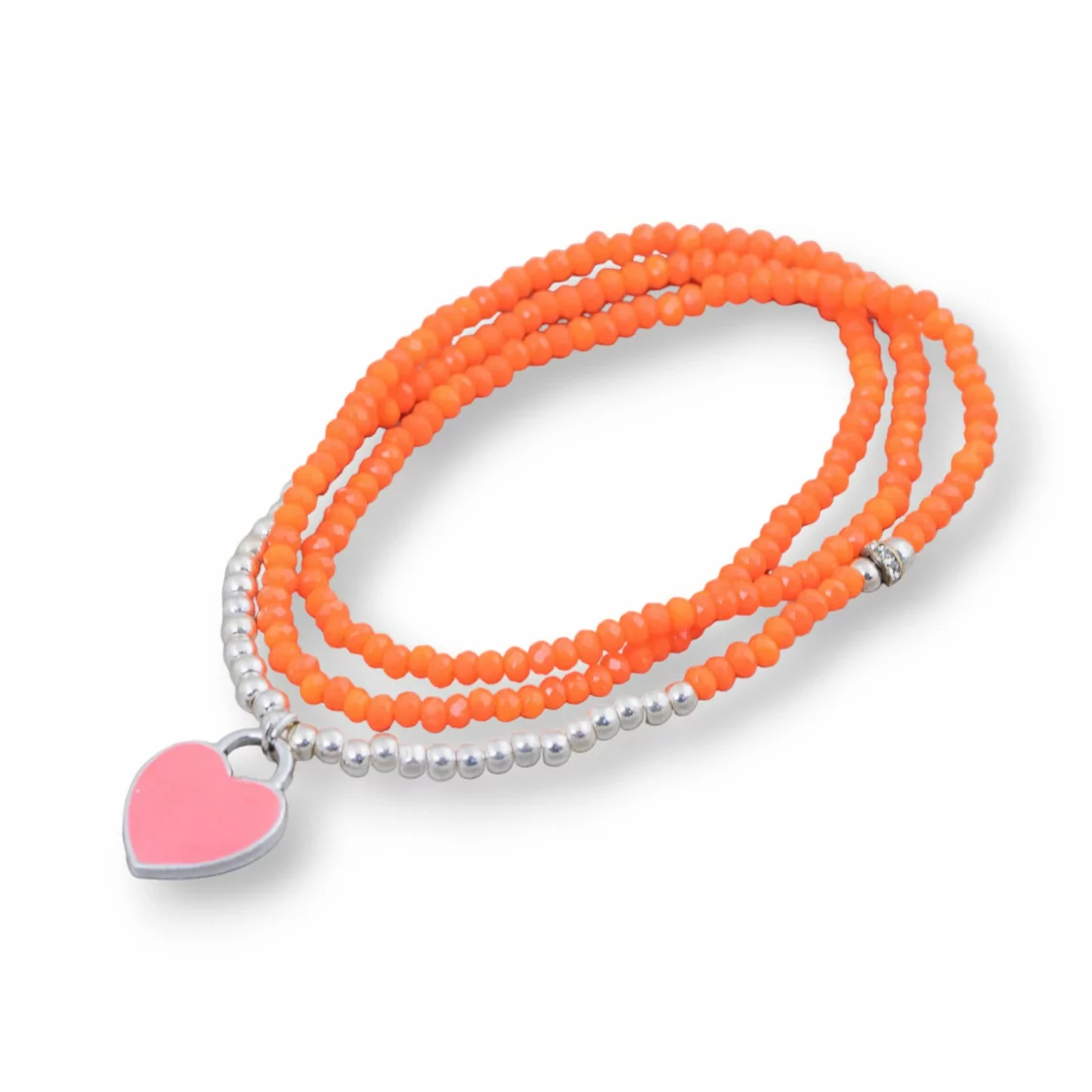 Bracciale Elastico Di Cristalli Rondelle Con Pendente Smaltato Arancio-BRACCIALI DI CRISTALLI | Worldofjewel.com