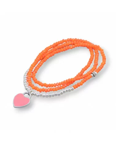 Bracciale Elastico Di Cristalli Rondelle Con Pendente Smaltato Arancio-BRACCIALI DI CRISTALLI | Worldofjewel.com