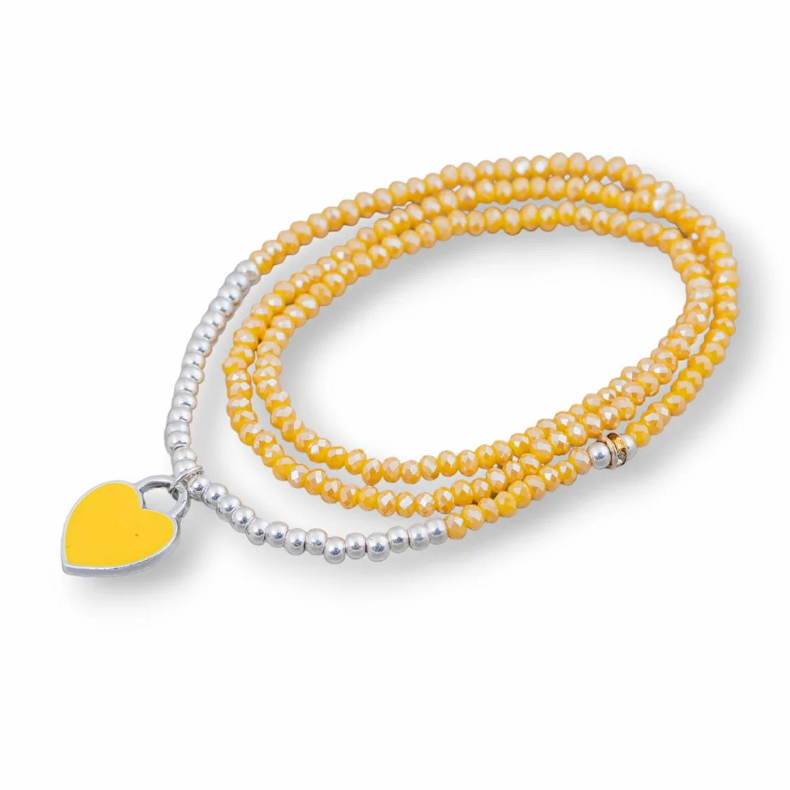 Bracciale Elastico Di Cristalli Rondelle Con Pendente Smaltato Giallo-BRACCIALI DI CRISTALLI | Worldofjewel.com