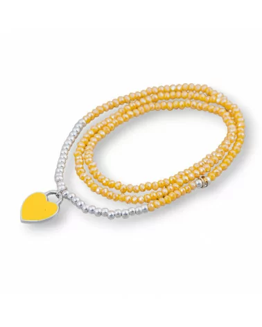 Bracciale Elastico Di Cristalli Rondelle Con Pendente Smaltato Giallo-BRACCIALI DI CRISTALLI | Worldofjewel.com