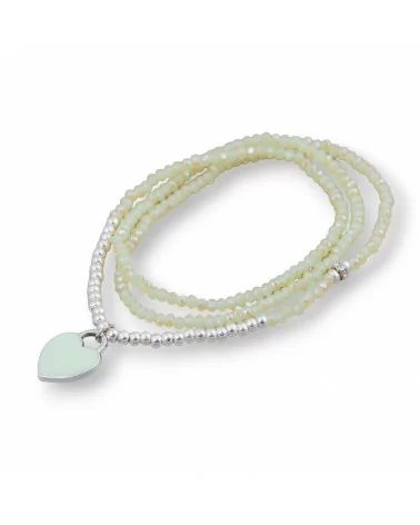 Bracciale Elastico Di Cristalli Rondelle Con Pendente Smaltato Verde Chiaro Mix-BRACCIALI DI CRISTALLI | Worldofjewel.com