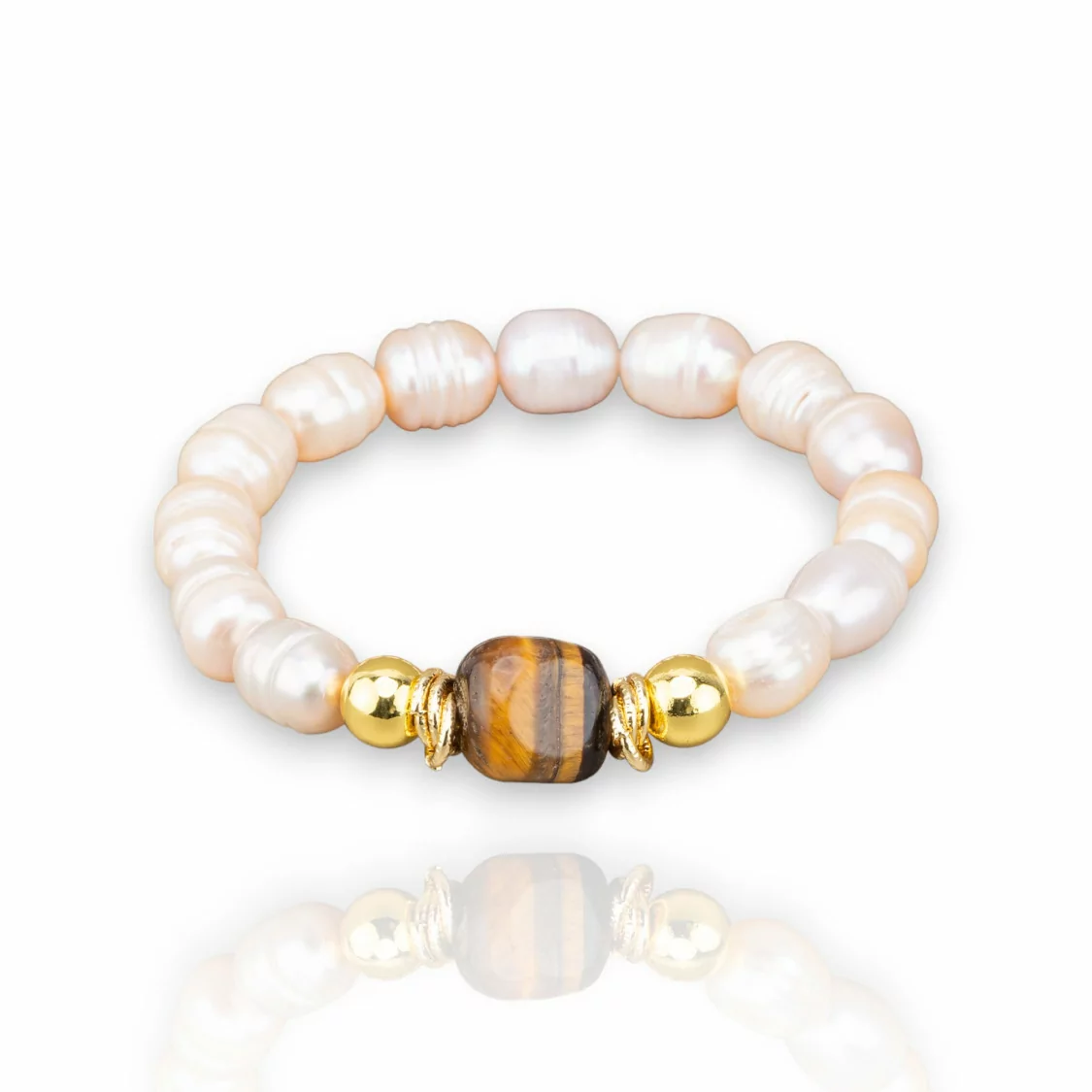 Bracciale Elastico Di Perle Di Fiume 10mm Con Ematite E Pietre Naturali Occhio Di Tigre-BRACCIALI DI PIETRE E PERLE | Worldofjewel.com