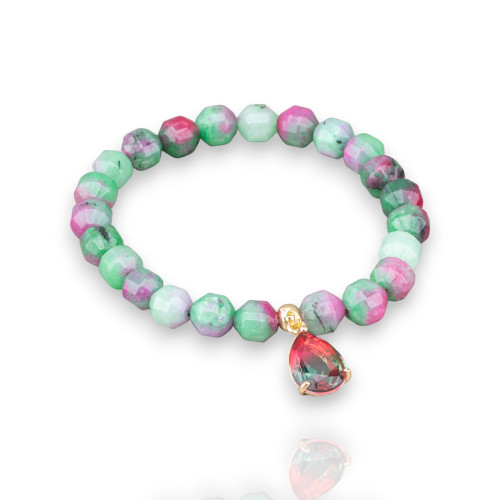 Bracelets élastiques en pierres semi-précieuses avec pendentif avec cristaux de jade floral CZ