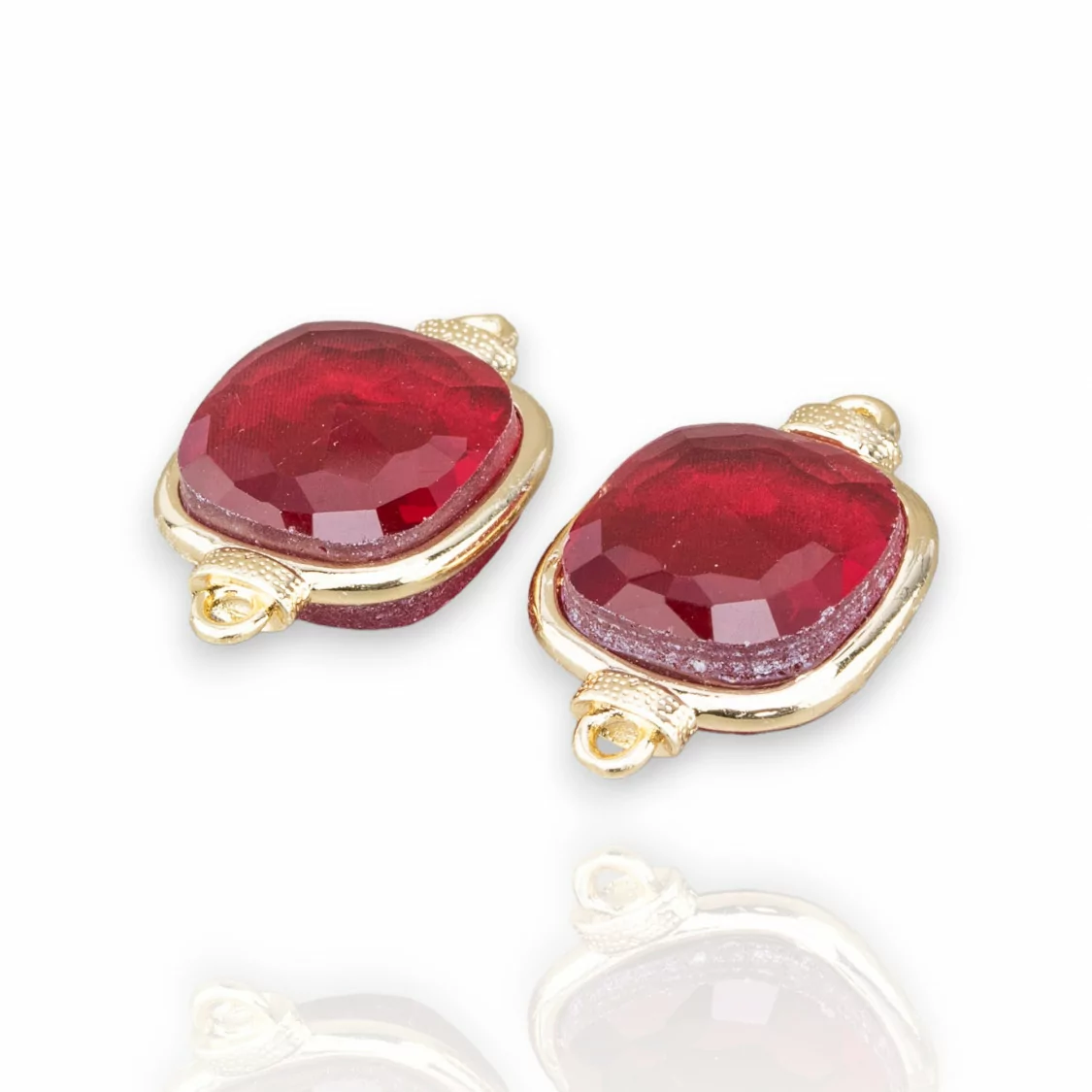 Connettore Componente Di Ottone Con Cristalli Occhio Di Gatto Incastonati Quadrato 14mm 10pz Dorato Rosso Ruby- QUADRATO | Worldofjewel.com