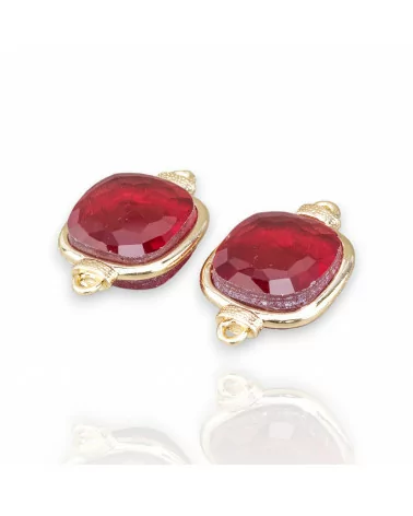 Connettore Componente Di Ottone Con Cristalli Occhio Di Gatto Incastonati Quadrato 14mm 10pz Dorato Rosso Ruby- QUADRATO | Worldofjewel.com