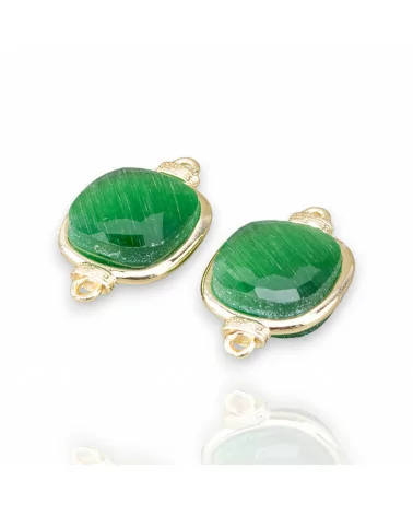 Connettore Componente Di Ottone Con Cristalli Occhio Di Gatto Incastonati Quadrato 14mm 10pz Dorato Verde Chiaro- QUADRATO | Worldofjewel.com