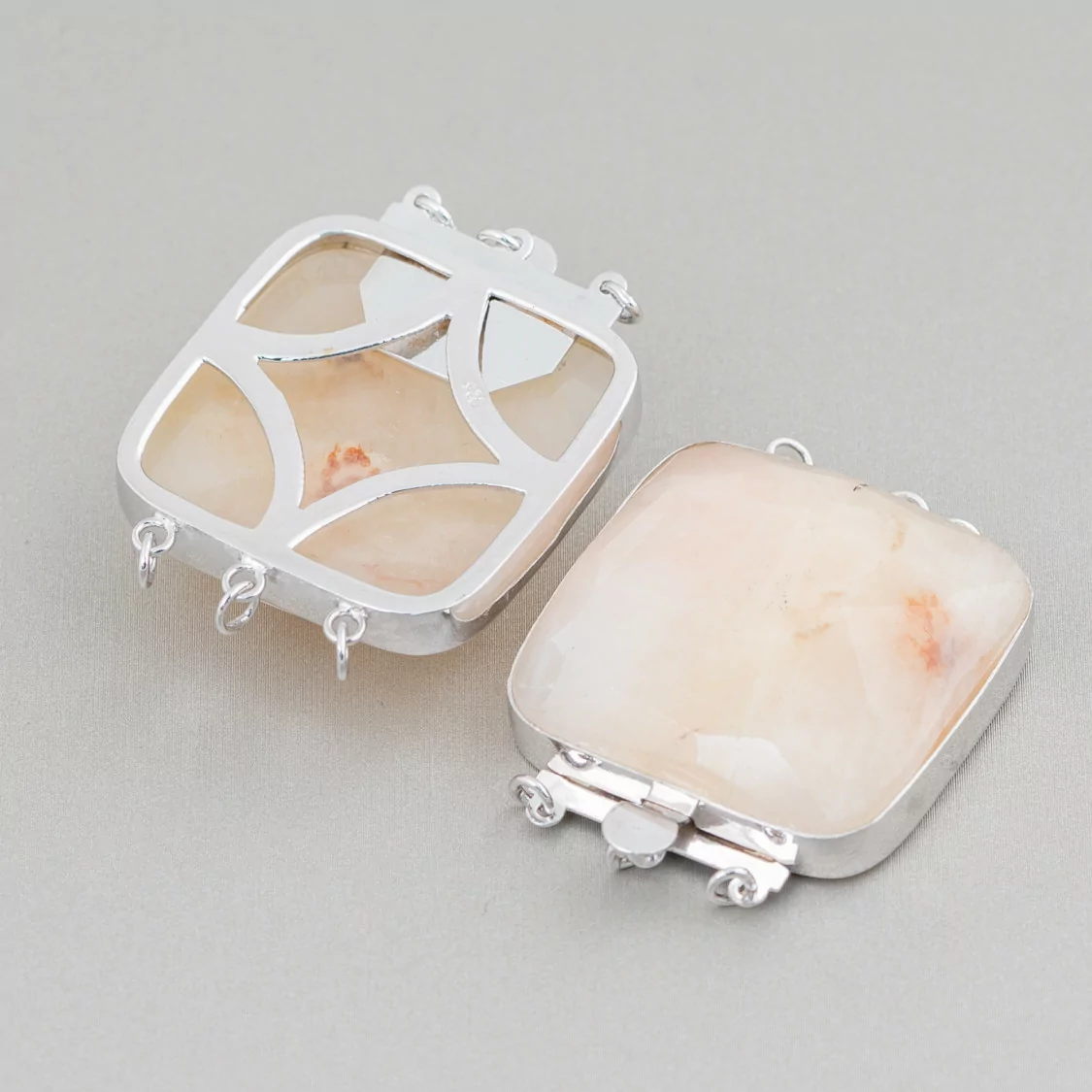 Chiusura In Argento 925 E Pietre Dure Quadrato Sfaccettato 30mm 1pz Calcite-CHIUSURE CON PIETRE E PERLINE | Worldofjewel.com