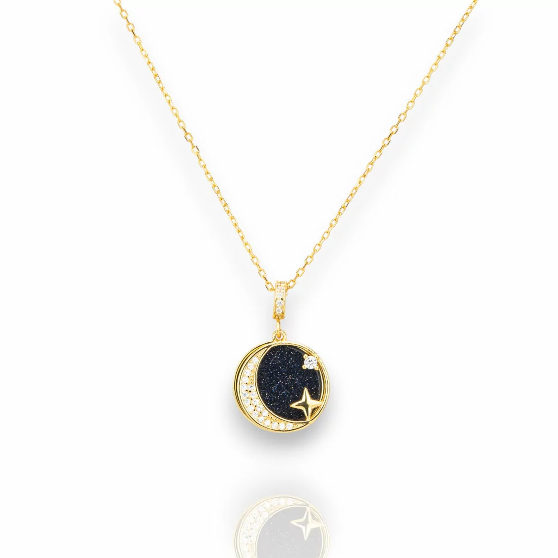 Collana Di Argento 925 Collezione Luna Placcato Oro Con Onice-COLLEZIONE LUNA | Worldofjewel.com