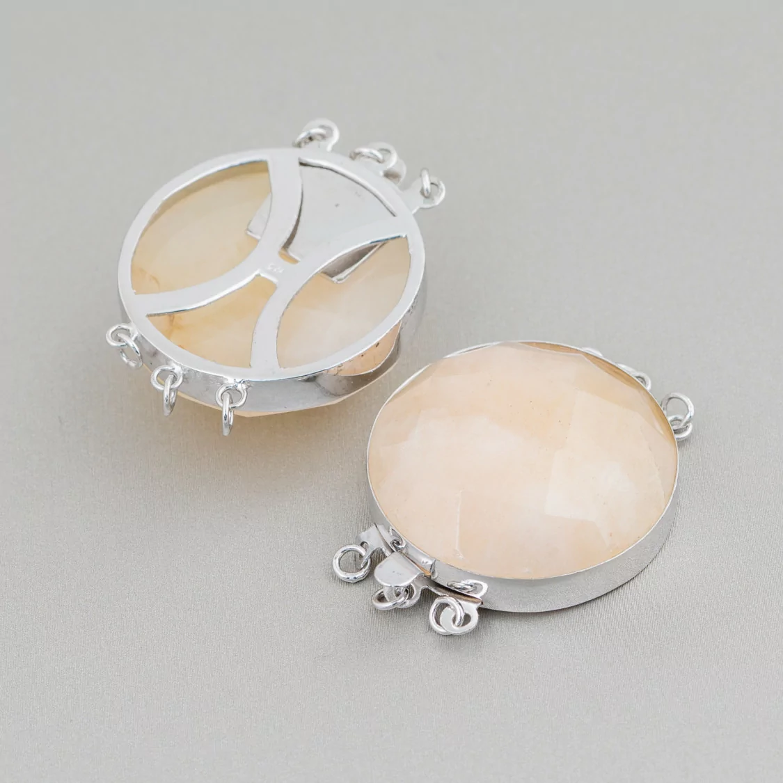 Chiusura In Argento 925 E Pietre Dure Tondo Sfaccettato 30mm 1pz Calcite-CHIUSURE CON PIETRE E PERLINE | Worldofjewel.com