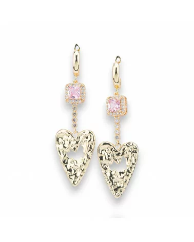 Orecchini Perno Di Bronzo Con Cristalli E Pendente a Cuore Battuto Dorato Rosa-BRONZO CRYSTAL | Worldofjewel.com