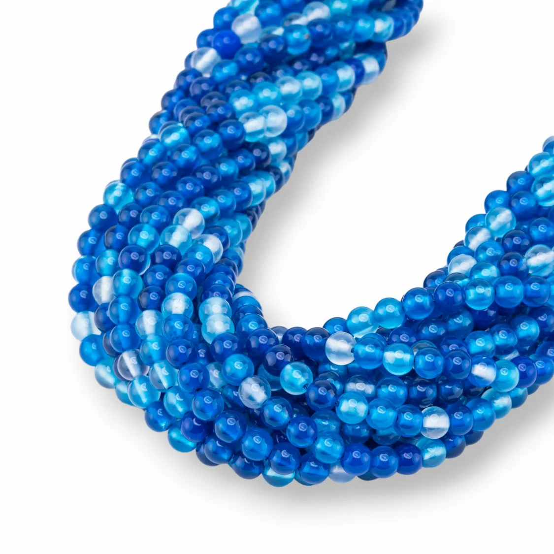 Agata Blu Intenso Striata Tondo Liscio 4mm-AGATA BLU | Worldofjewel.com