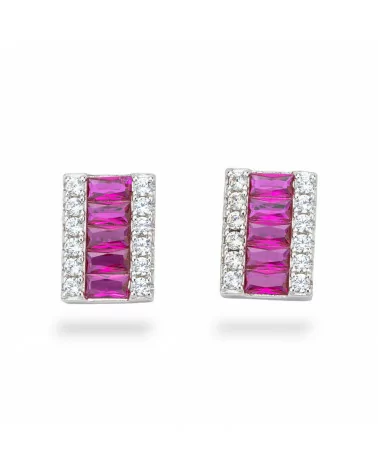 Orecchini Di Argento 925 Collezione Aurora Con Zirconi 10x14mm Ruby-COLLEZIONE AURORA | Worldofjewel.com