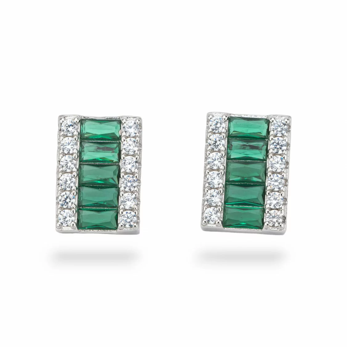 Orecchini Di Argento 925 Collezione Aurora Con Zirconi 10x14mm Verde-COLLEZIONE AURORA | Worldofjewel.com