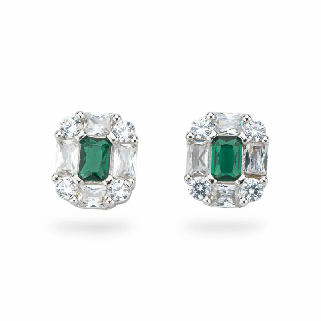 Orecchini Di Argento 925 Collezione Aurora Con Zirconi 11x13mm Verde-COLLEZIONE AURORA | Worldofjewel.com