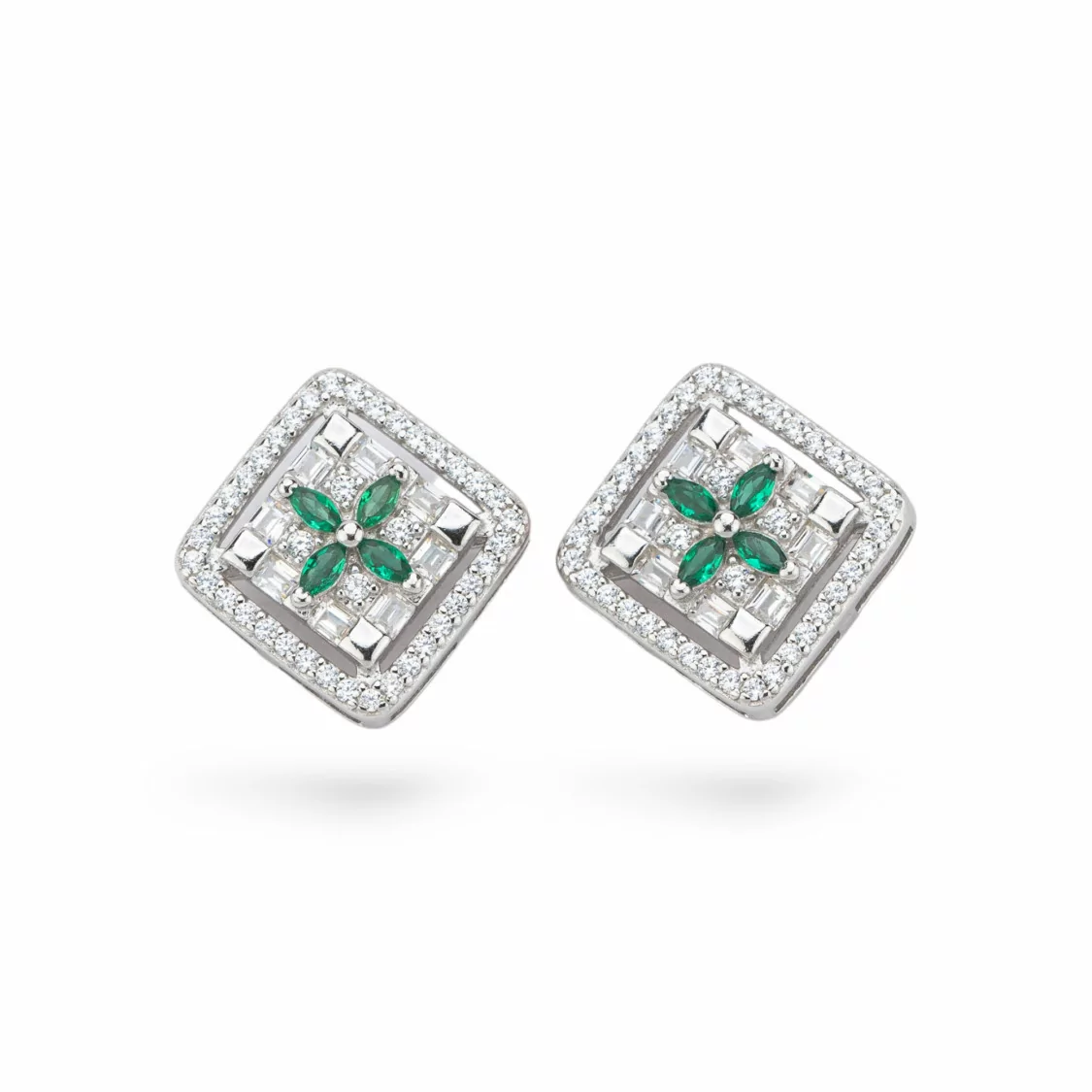 Orecchini Di Argento 925 Collezione Aurora Con Zirconi 12mm Verde-COLLEZIONE AURORA | Worldofjewel.com