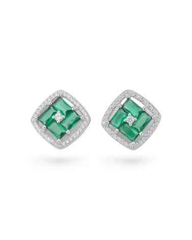 Orecchini Di Argento 925 Collezione Aurora Con Zirconi 13mm Verde-COLLEZIONE AURORA | Worldofjewel.com