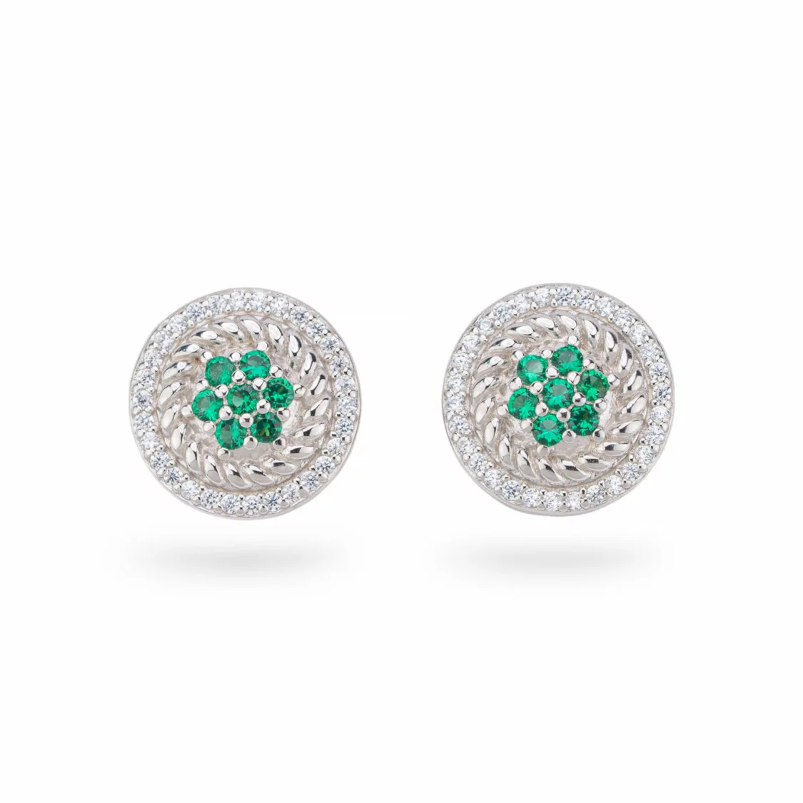 Orecchini Di Argento 925 Collezione Aurora Con Zirconi 13mm Verde-COLLEZIONE AURORA | Worldofjewel.com