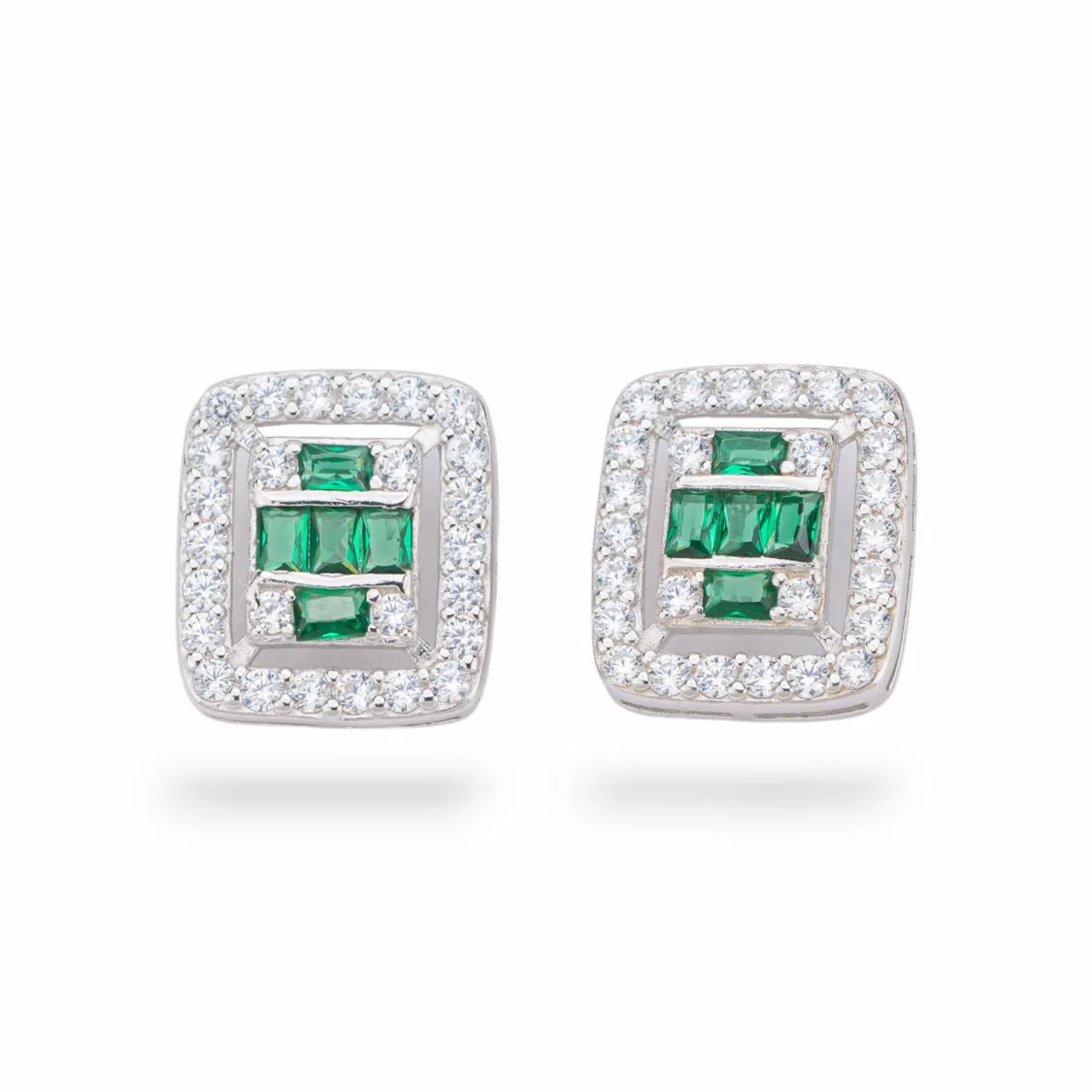 Orecchini Di Argento 925 Collezione Aurora Con Zirconi 13x15mm Verde-COLLEZIONE AURORA | Worldofjewel.com