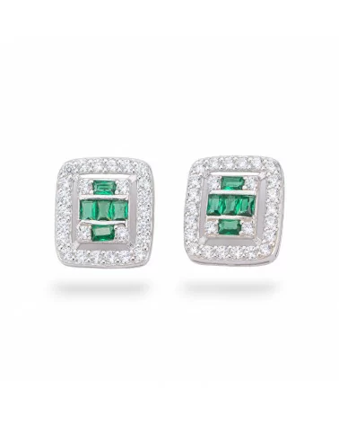 Orecchini Di Argento 925 Collezione Aurora Con Zirconi 13x15mm Verde-COLLEZIONE AURORA | Worldofjewel.com