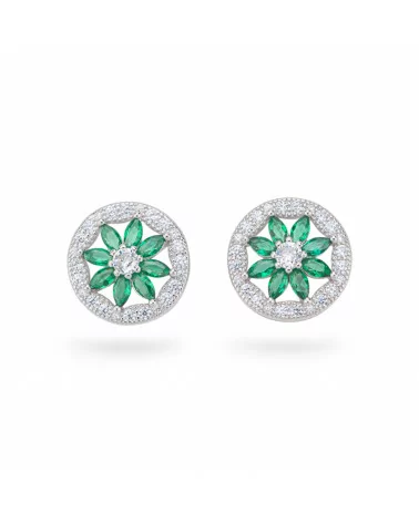 Orecchini Di Argento 925 Collezione Aurora Con Zirconi 14mm Verde-COLLEZIONE AURORA | Worldofjewel.com