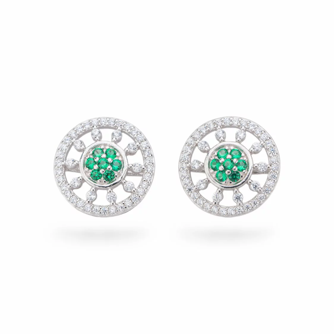 Orecchini Di Argento 925 Collezione Aurora Con Zirconi 14mm Verde-COLLEZIONE AURORA | Worldofjewel.com