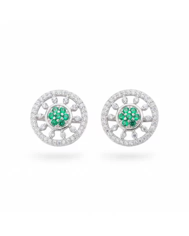 Orecchini Di Argento 925 Collezione Aurora Con Zirconi 14mm Verde-COLLEZIONE AURORA | Worldofjewel.com