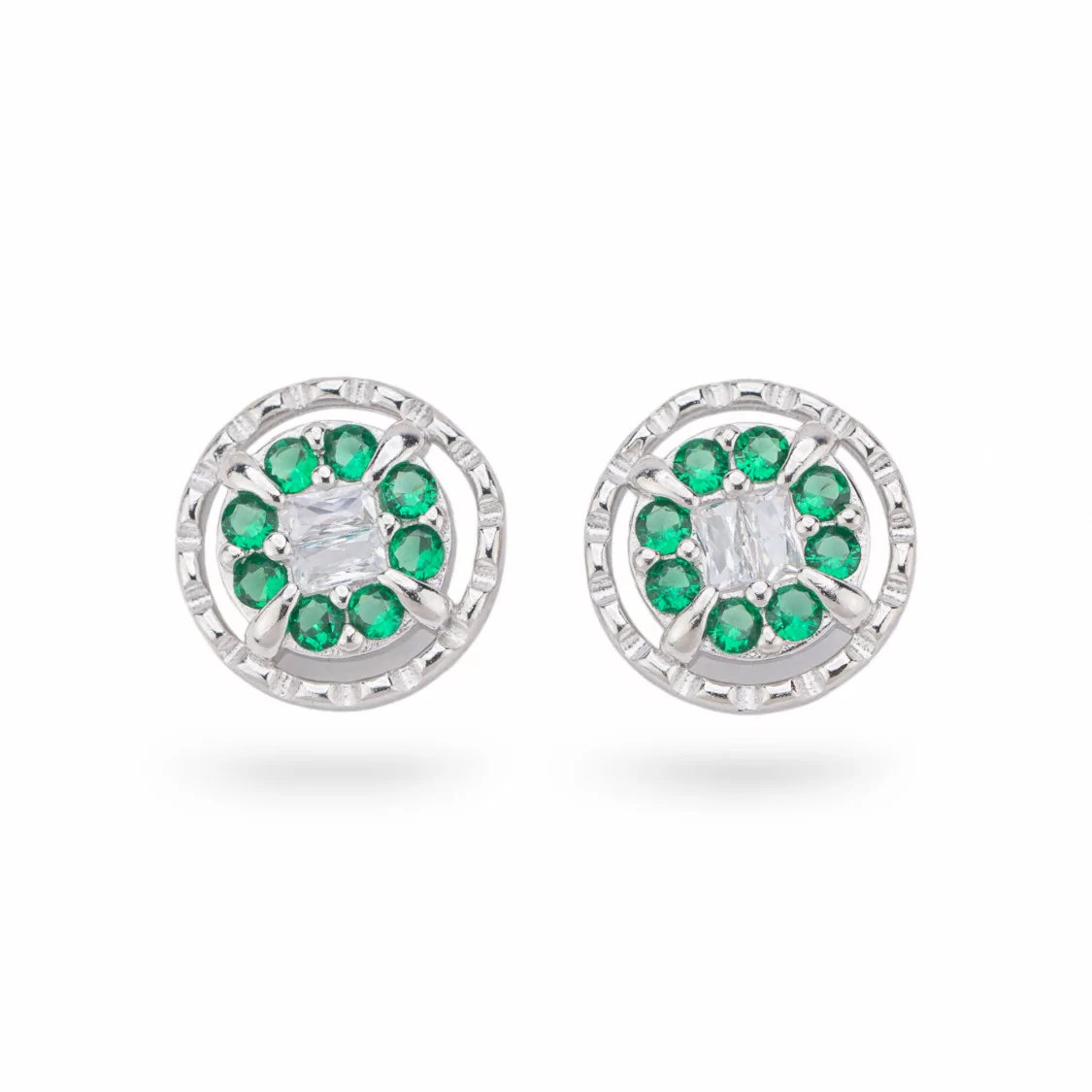 Orecchini Di Argento 925 Collezione Aurora Con Zirconi 14mm Verde-COLLEZIONE AURORA | Worldofjewel.com