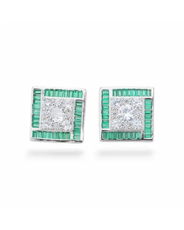 Orecchini Di Argento 925 Collezione Aurora Con Zirconi 14mm Verde-COLLEZIONE AURORA | Worldofjewel.com