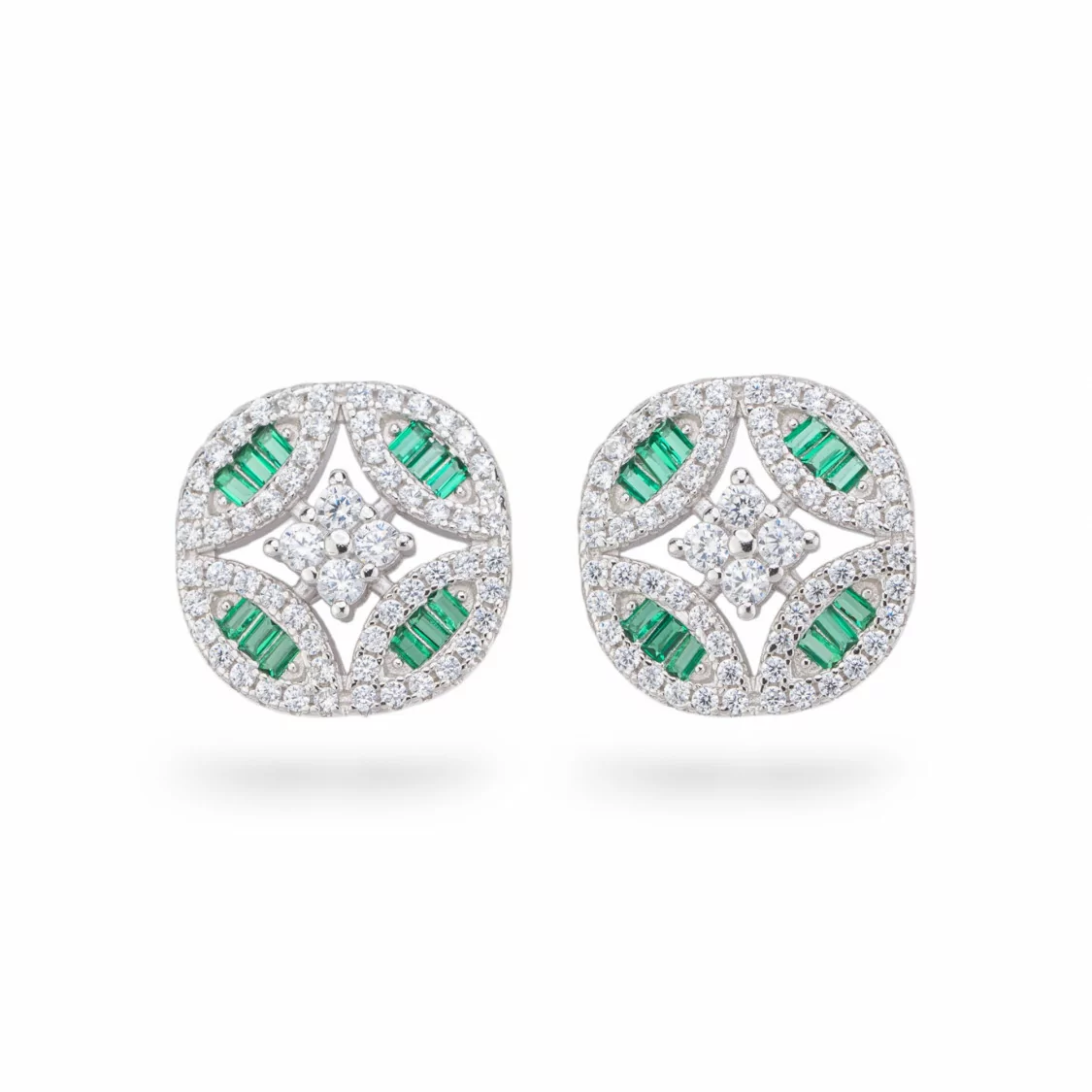 Orecchini Di Argento 925 Collezione Aurora Con Zirconi 14mm Verde-COLLEZIONE AURORA | Worldofjewel.com