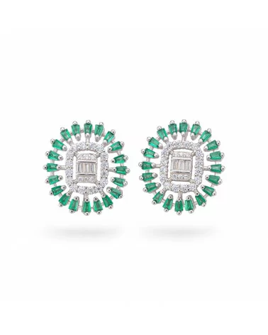 Orecchini Di Argento 925 Collezione Aurora Con Zirconi 16x18mm Verde-COLLEZIONE AURORA | Worldofjewel.com