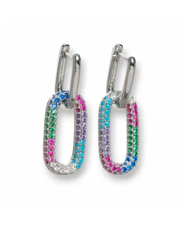 Orecchini Perno Chiuso Di Argento 925 Con Zirconi Micropave' Ovale 10x30mm 1 Paio Rodiato Multicolor-ARGENTO 925 DESIGN ITALY | Worldofjewel.com